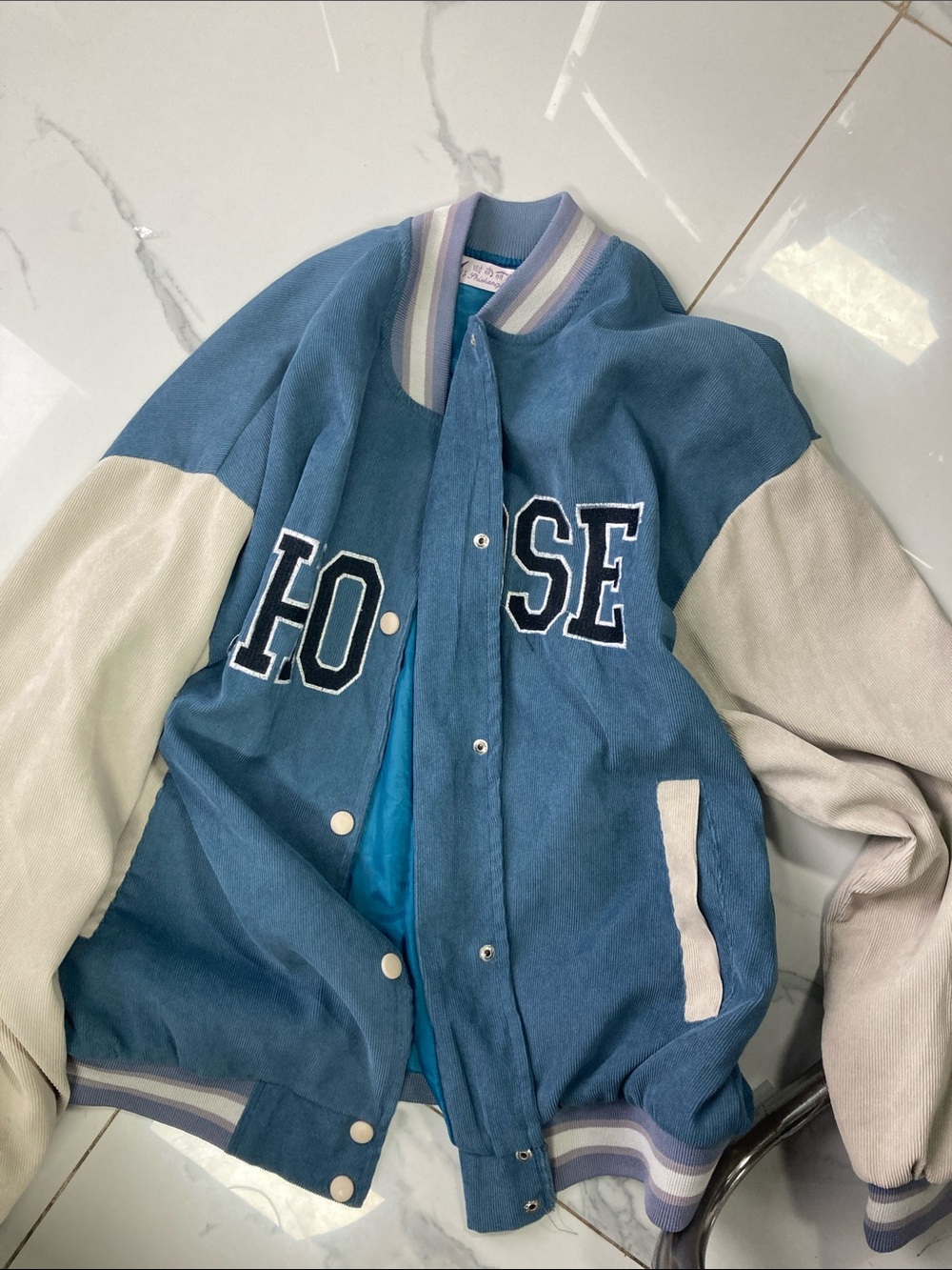 Kids Blue and Cream Varsity Jacket - Classic Letterman Style